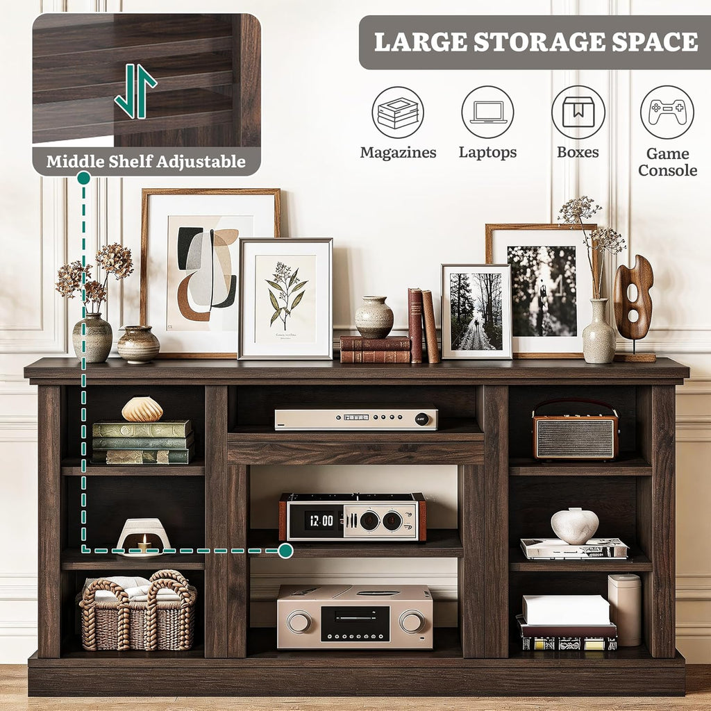 YITAHOME Farmhouse TV Stand for 75/80 Inch TVs, Entertainment Center with Adjustable Shelf & Open Storage, TV Console Table with Cord Management for Living Room, Bedroom (Walnut)