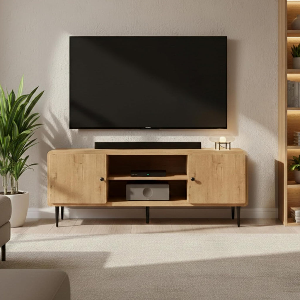 Techni Mobili Mid-Century Modern TV Stand with Storage Cabinets, Wooden Entertainment Center with Cable Management for Living Room, Fits TVs up to 60”