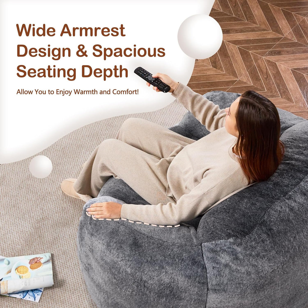 Homguava Bean Bag Chair Bean Bag Chairs for Adults Comfy Beanbag Chair with Spacious Design Oversized Bean Bag Sofa with Armrest Giant Bean Bag Chair with Filler for Living Room Bedroom (Grey)