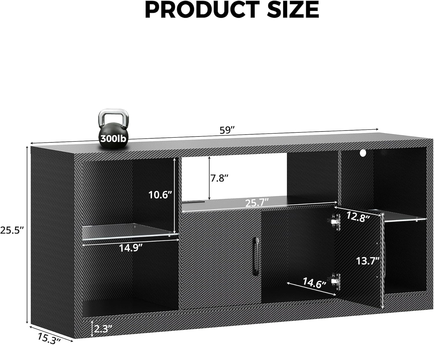 IRONCK TV Stand for TVs 65 inch with Power Outlet and LED Lights, Carbon Fiber Entertainment Center with Storage Cabinets, Adjustable Glass Shelves, Modern TV Stands for Living Room, Black
