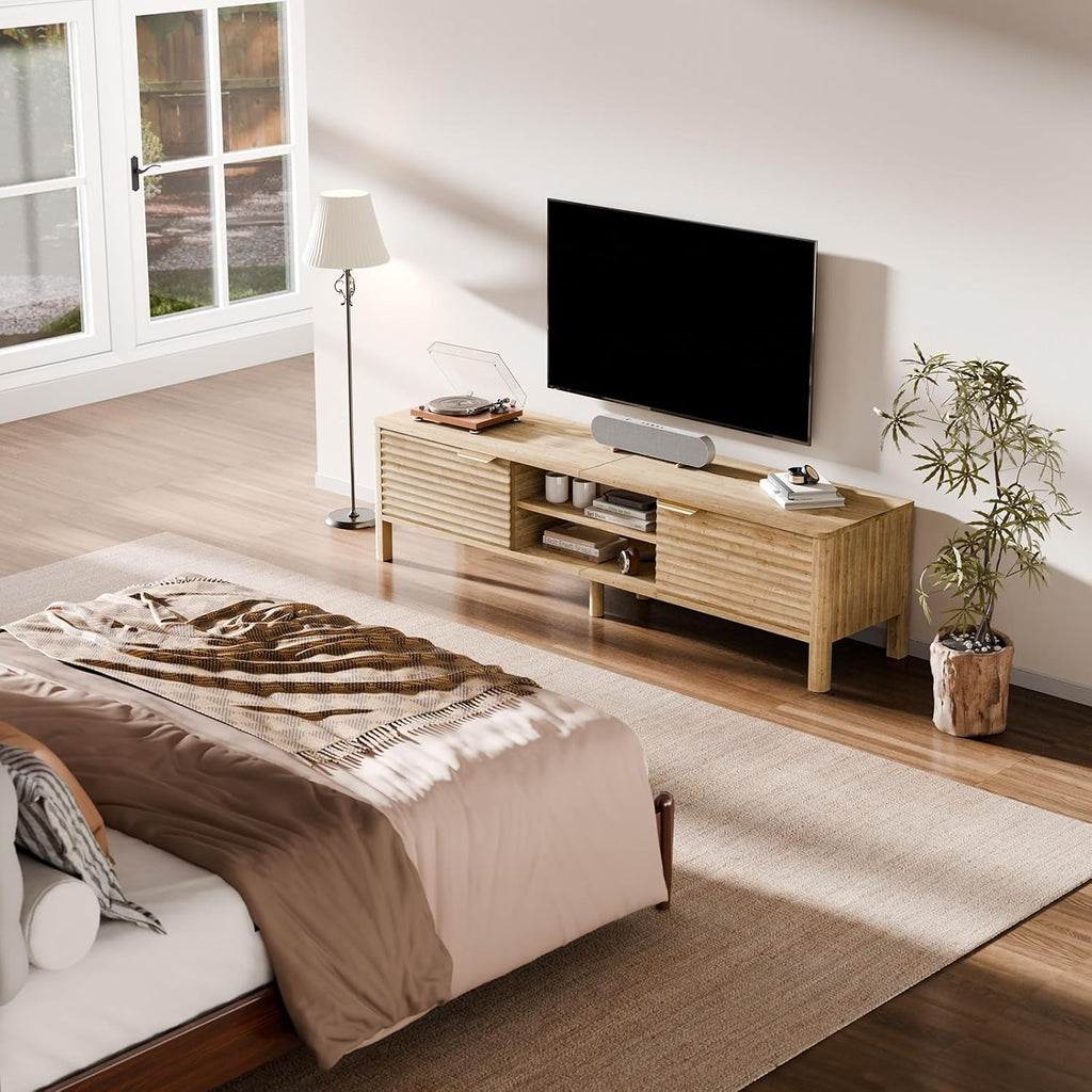 IKALIFE TV Stand for Living Room - up to 65 Inch TVs Mid Century Modern Entertainment Center with Storage and Adjustable Shelves, Media Console Table Oak 59"