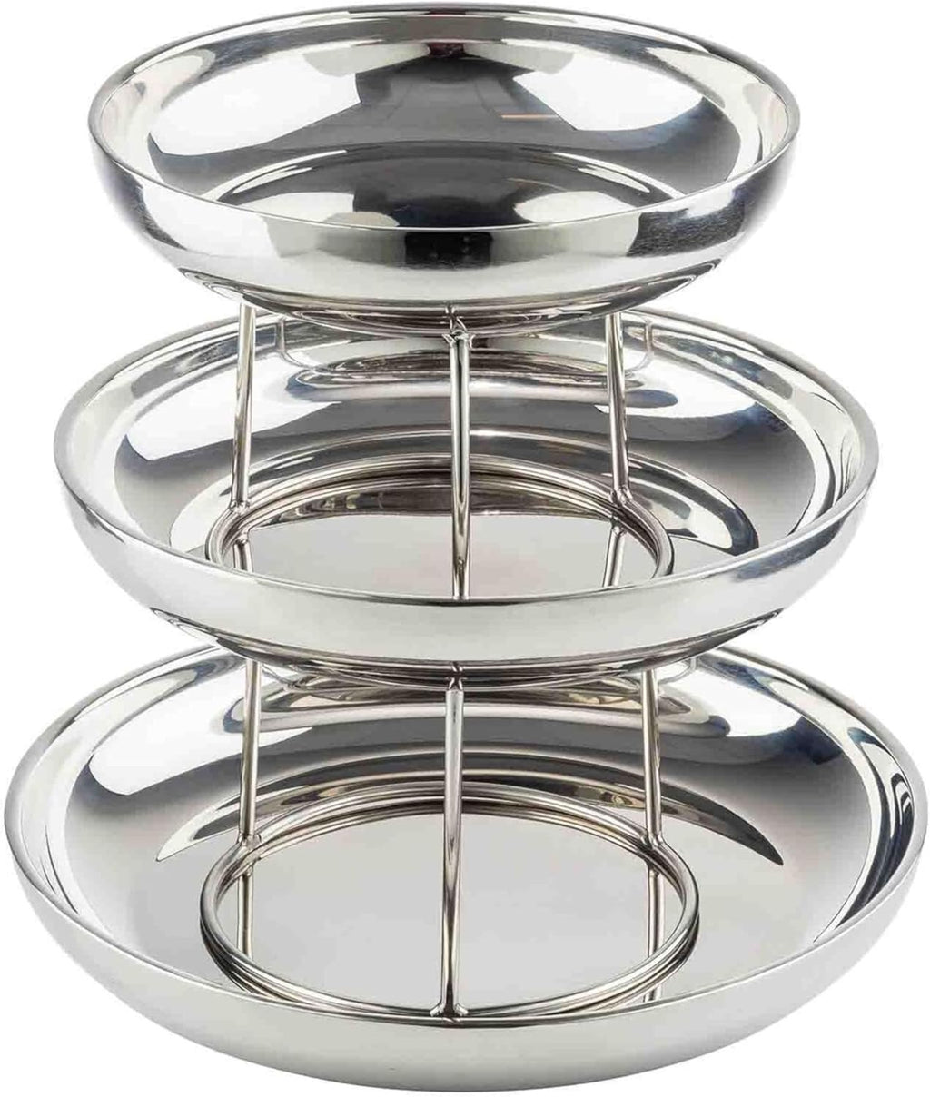 TableCraft 12913 Three-Tiered Seafood Tower, Double-Wall Stainless Steel Display with Polished Mirror Finish, Round 10", 12" & 14" Bowls, Elevated Chilled Presentation, 14" x 14" x 13.75", Silver