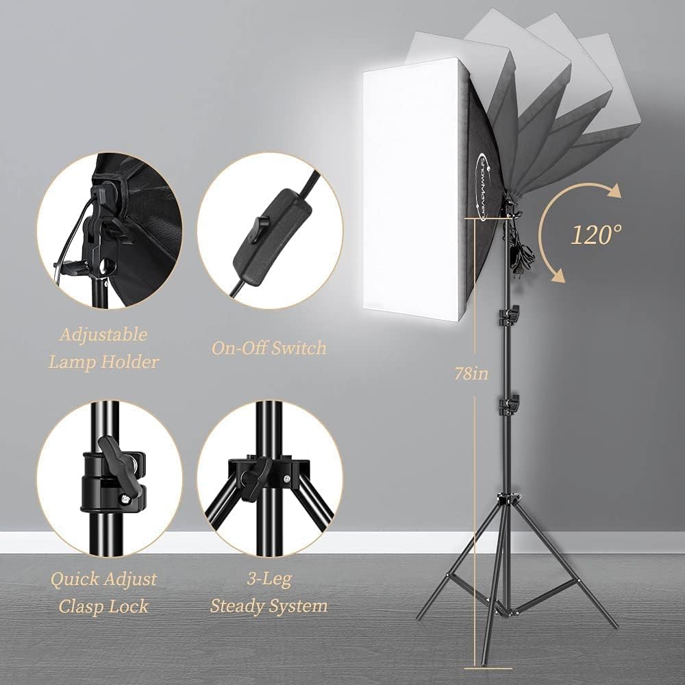 ShowMaven Photography Lighting Kit, Softbox Lighting Kit with Photo Backdrop for Product Photography, Portrait photography, Video Shooting Photography