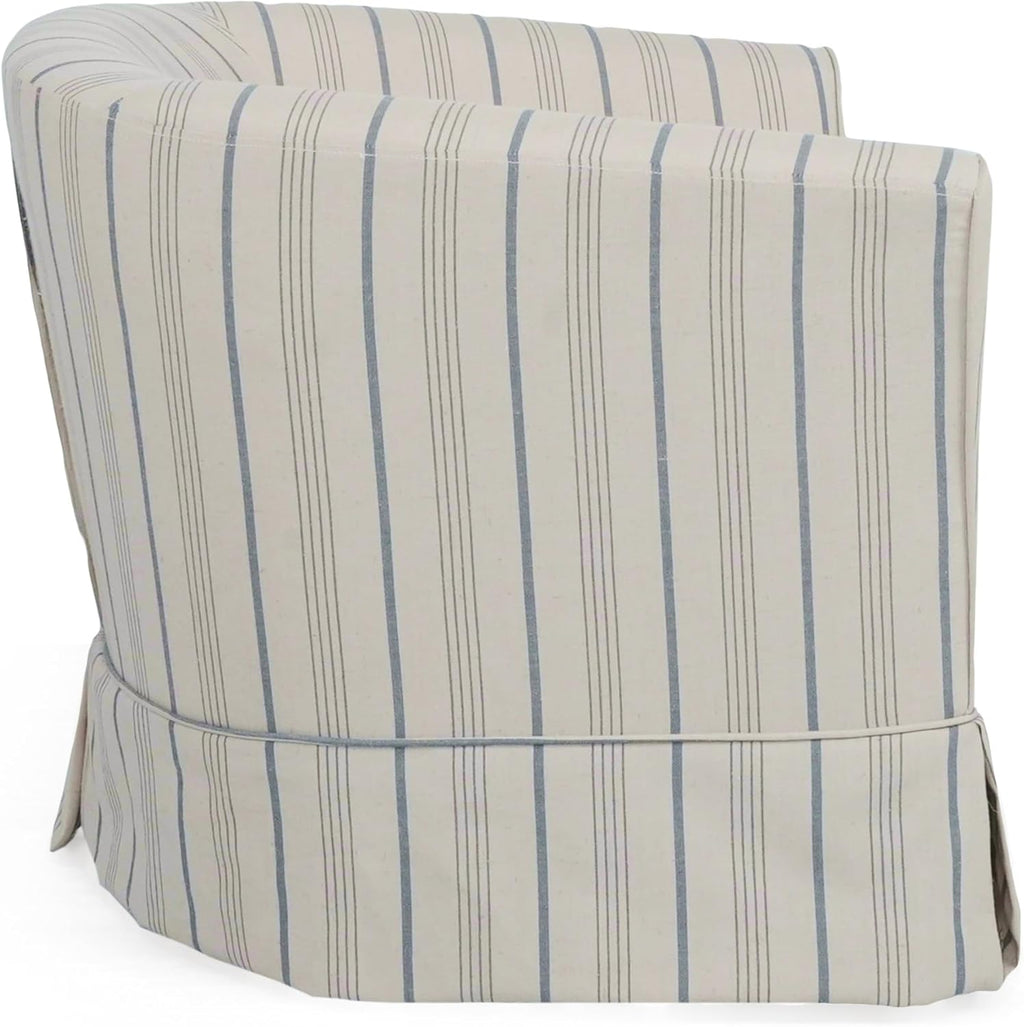 Christopher Knight Home Modern 360-Degree Swivel Accent Chair, Fabric Upholstered Club Chair, Comfy Reading Chair for Living Room, Bedroom Office, Beige/Blue Stripe