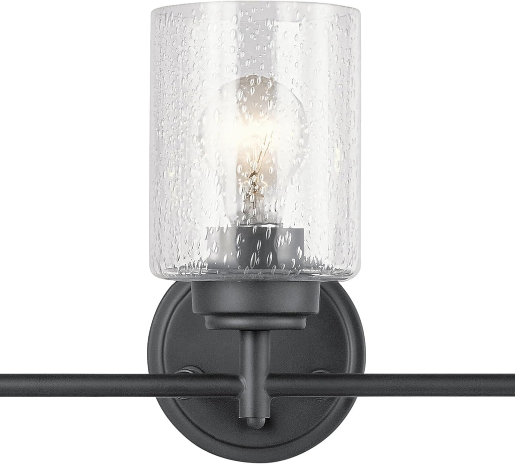 Kichler Winslow 21.5" 3-Light Bathroom Vanity Light Fixture with Clear Seeded Glass in Black, Modern Wall Mount Lighting for Mirror over Vanity in Bathroom, 45886BK