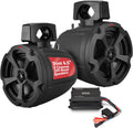 Pyle 6.5" Marine Speakers, Water-Resistant with 2-Channel Amplifier, Waterproof Audio for Boat, Jeep, ATV, UTV, Off-Road, 1200W Power, 8.1" x 8.9" x 10.5" with Brackets