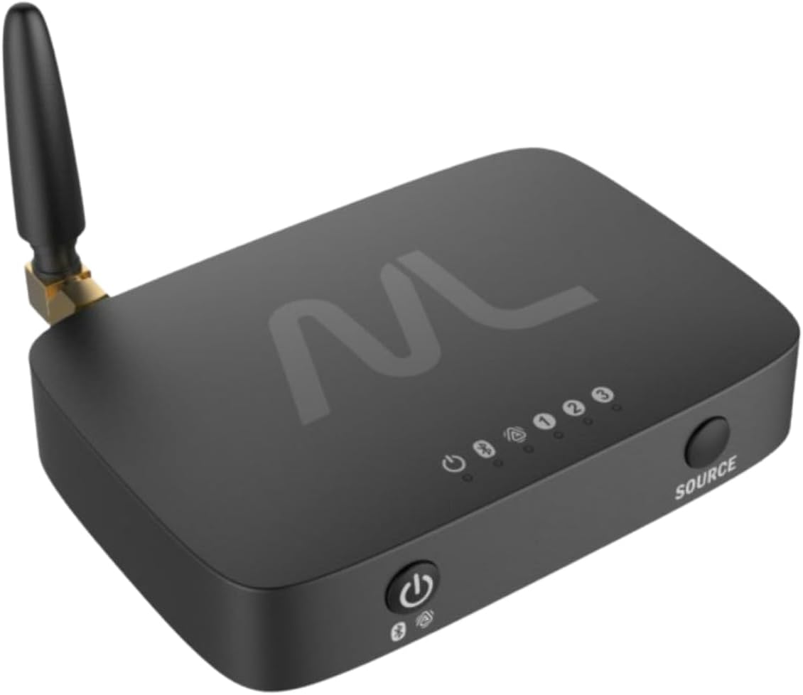 TV hearMore Auracast Audio Transmitter – Auracast & Bluetooth Classic Dual Mode, HDMI/Optical/AUX/MIC Inputs, Low-Latency Wireless Broadcast for TV, Classrooms & Public Venues