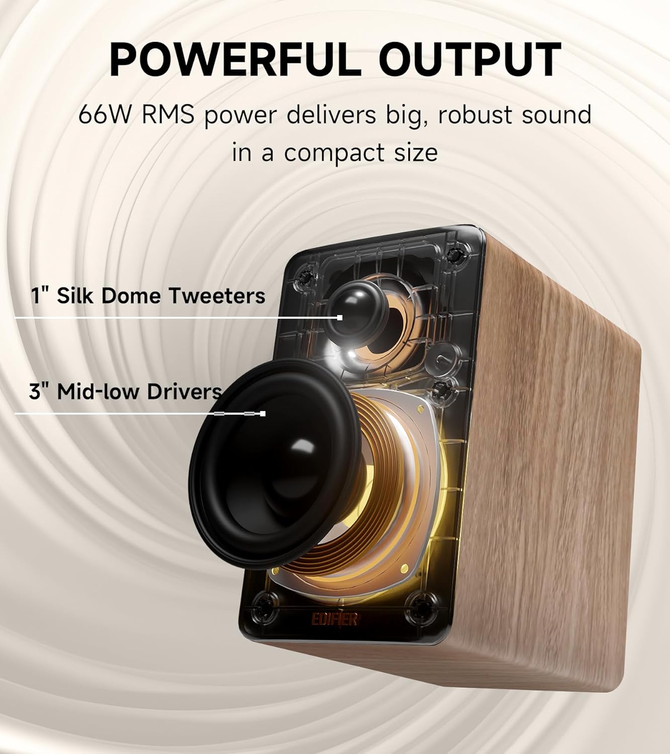 Edifier M60 Multimedia Speaker Bluetooth 5.3, 66W RMS, Hi-Res Audio & Hi-Res Wireless Audio, LDAC,3" Mid Bass & 1" Tweeter, USB-C & Aux Inputs, Compact Desktop Speaker – Classic Oak (Renewed)