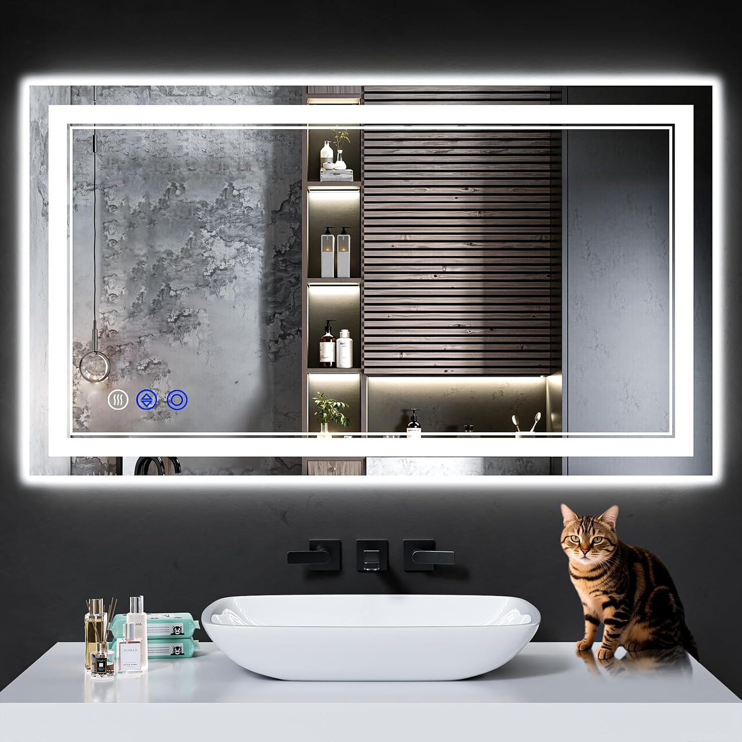 42"x24" LED Bathroom Mirror with Anti-Fog, Stepless Dimmable Lights, 3 Color Modes, Shatter-Proof Tempered Glass,Waterproof Design