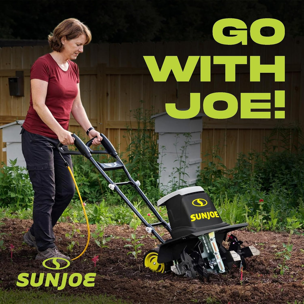 Sun Joe Corded Electric Garden Tiller & Cultivator with Steel Tines, 16 In, 12-Amp Motor - Heavy-Duty Tilling Machine and Power Tools for Lawn, Yard, and Gardening Care, TJ603E
