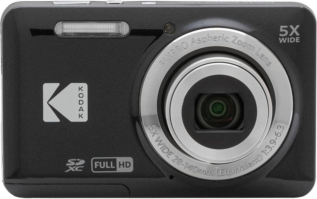 Kodak PIXPRO FZ55 Black 16MP Digital Camera 5X Optical Zoom 28mm Wide Angle 1080P Full HD Video 2.7" LCD Camera + 64GB Card and Reader + Memory Wallet