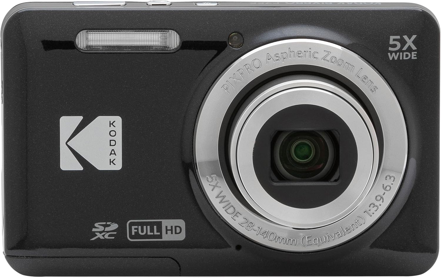 Kodak PIXPRO FZ55 Black 16MP Digital Camera 5X Optical Zoom 28mm Wide Angle 1080P Full HD Video 2.7" LCD Camera + 64GB Card and Reader + Memory Wallet