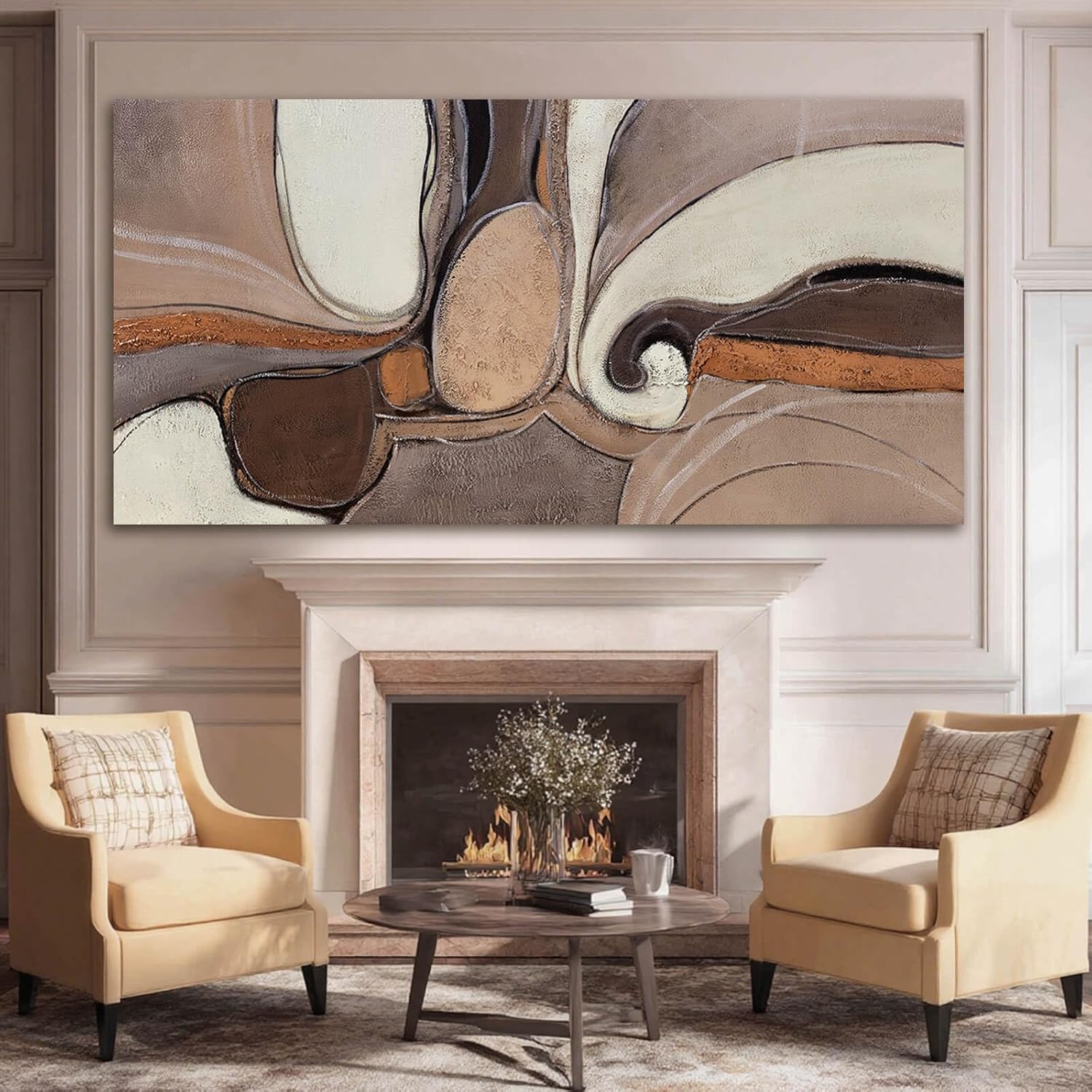 YETHEN WAL Large Neutral Abstract Wall Art Organic Swirl Home Decor Aesthetic Canvas Prints for Bedroom Entryway Living Room 29x58 Inch