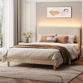 Bestier Queen Bed Frame with Headboard,Platform Queen Size Bed Frame with LED Lighting,Bed Frame Wooden Slats Support,No Box Spring Needed,Never Squeaks, Easy Assembly,Beige