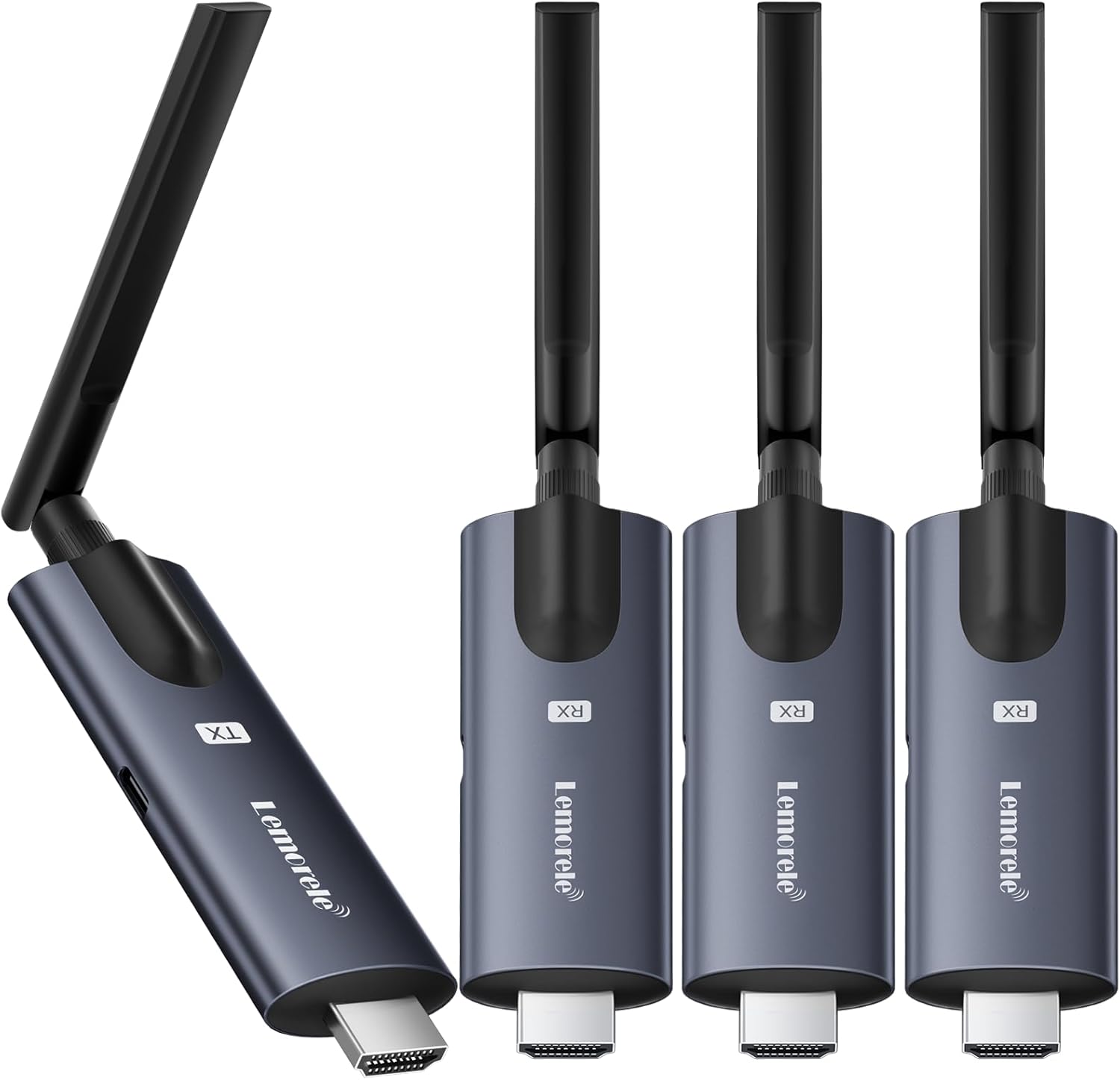 Lemorele Wireless HDMI Transmitter and Receiver, Aluminum Alloy Deep Gray, 5Ghz up to 656ft, 1080P 60Hz, Plug and Play with TuTuPlay App Monitor, for Security, Streaming, Home Theater, PC/TV. 1TX+3RX
