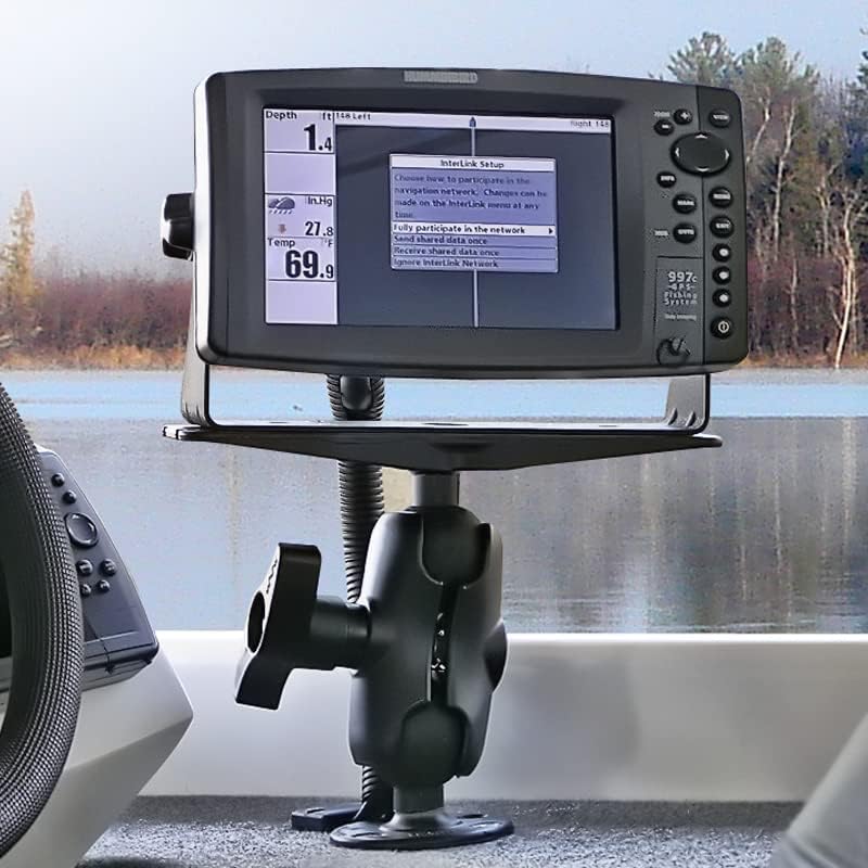 RAM Mounts Heavy-Duty Marine Electronics Mount, D Size 2.25" Ball with Short Arm, Drill-Down Mount for Fish Finders & Chartplotters, 11" x 3" Plate RAM-D-111U-C
