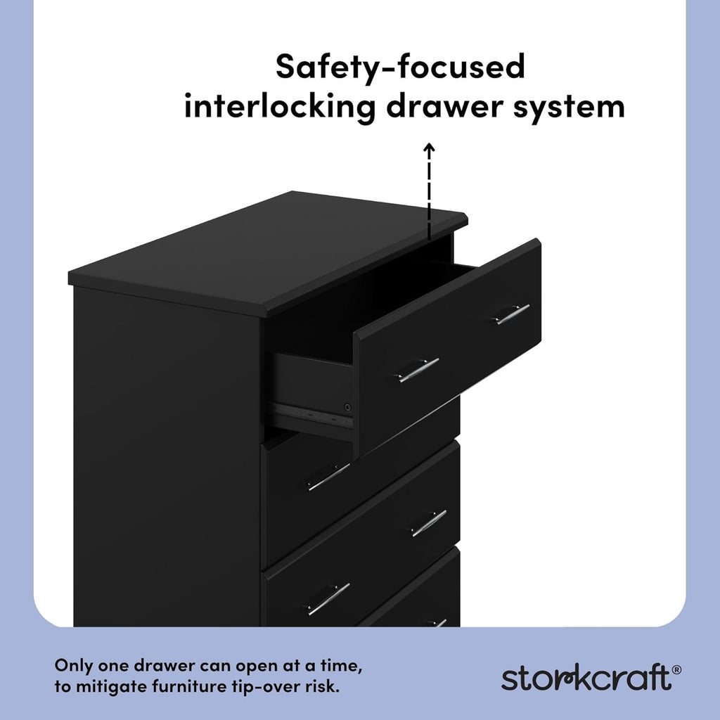 Storkcraft Brookside 4 Drawer Dresser (Black) – GREENGUARD Gold Certified, Nursery Dresser for Kids Bedroom, Chest of Drawers
