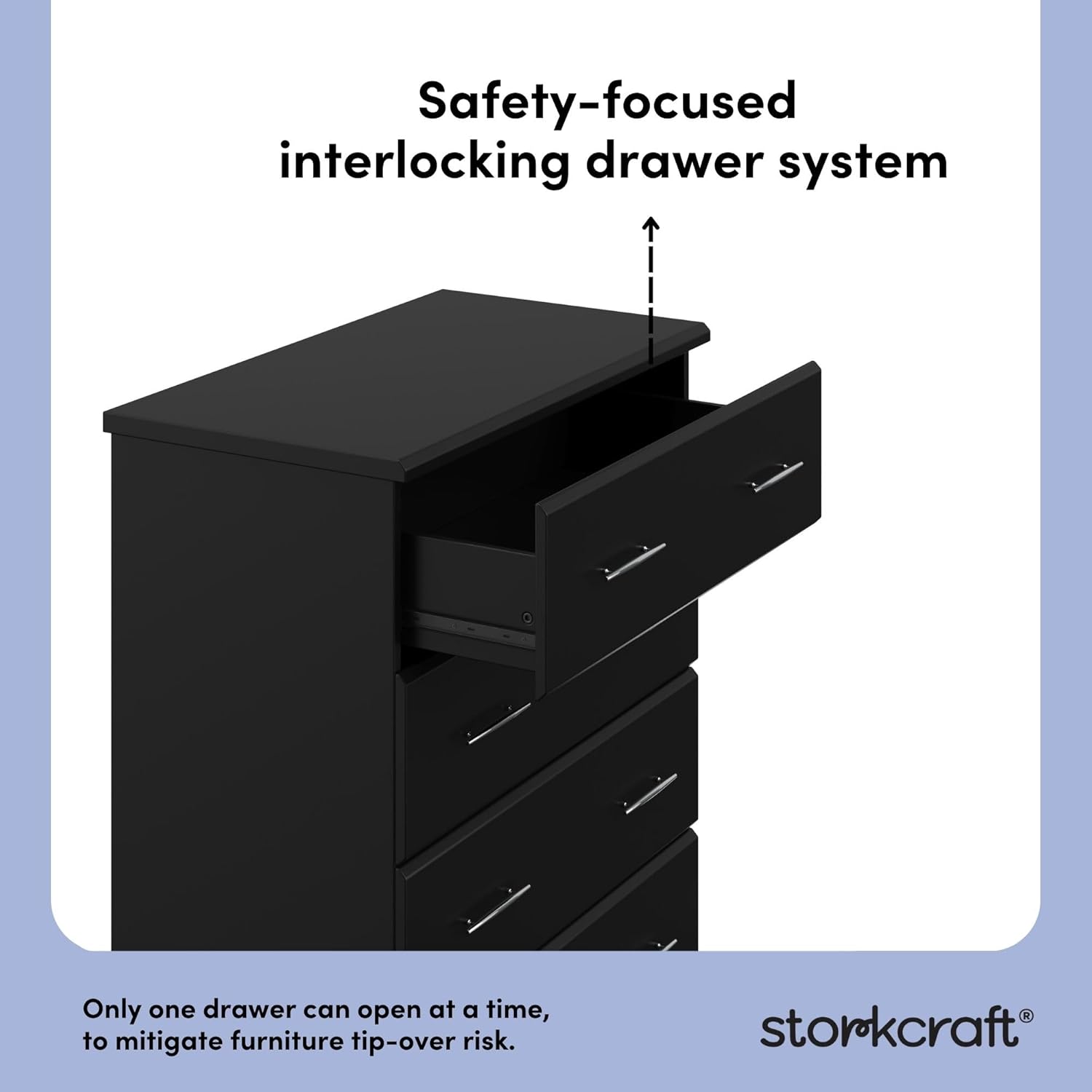 Storkcraft Brookside 4 Drawer Dresser (Black) – GREENGUARD Gold Certified, Nursery Dresser for Kids Bedroom, Chest of Drawers