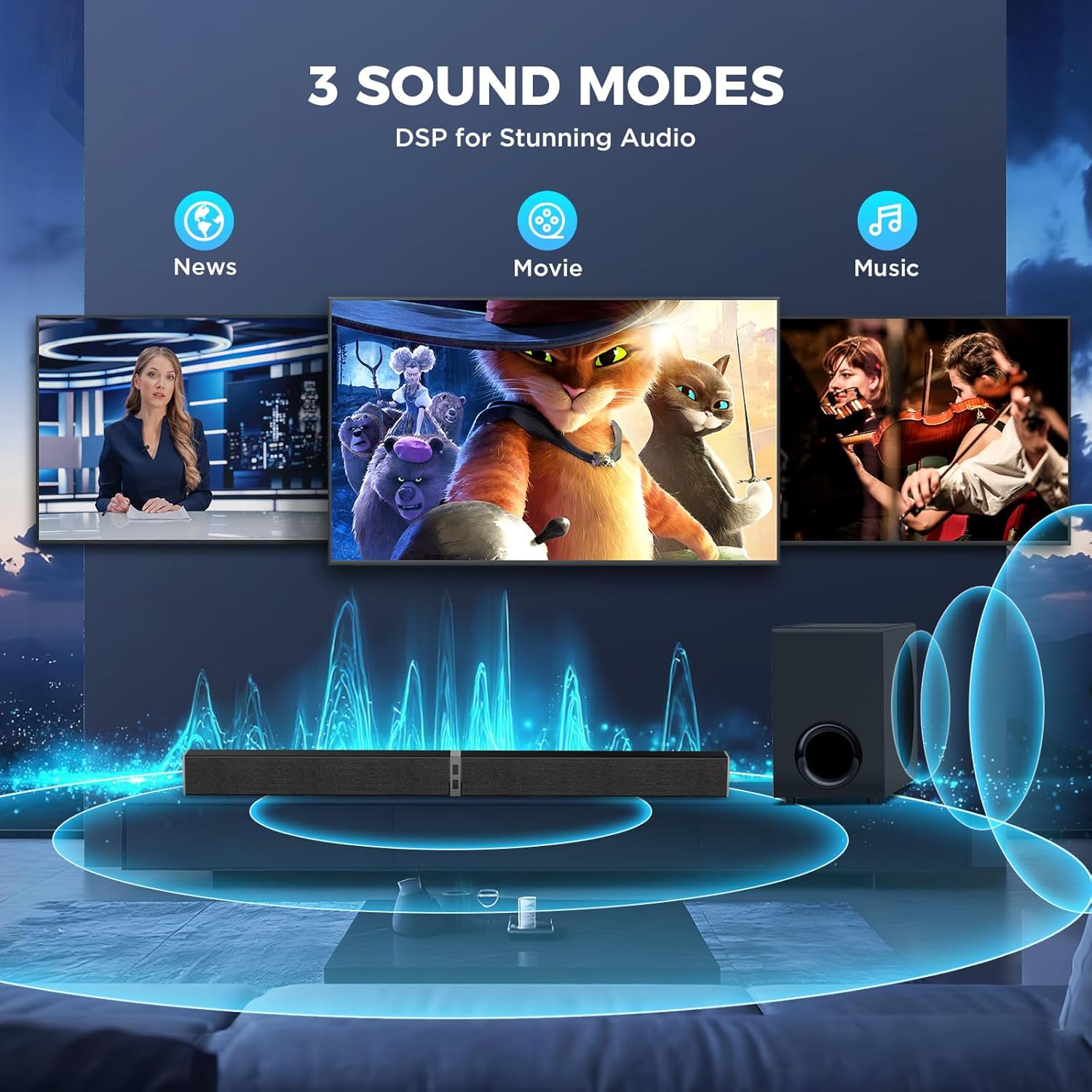 MZEIBO Sound Bar with Subwoofer, 120W Soundbar for Smart TV Bluetooth 5.0 Home Theater, Deep Bass Audio System with BT/ARC/Optical/AUX Connection for TV PC (31 Inch)