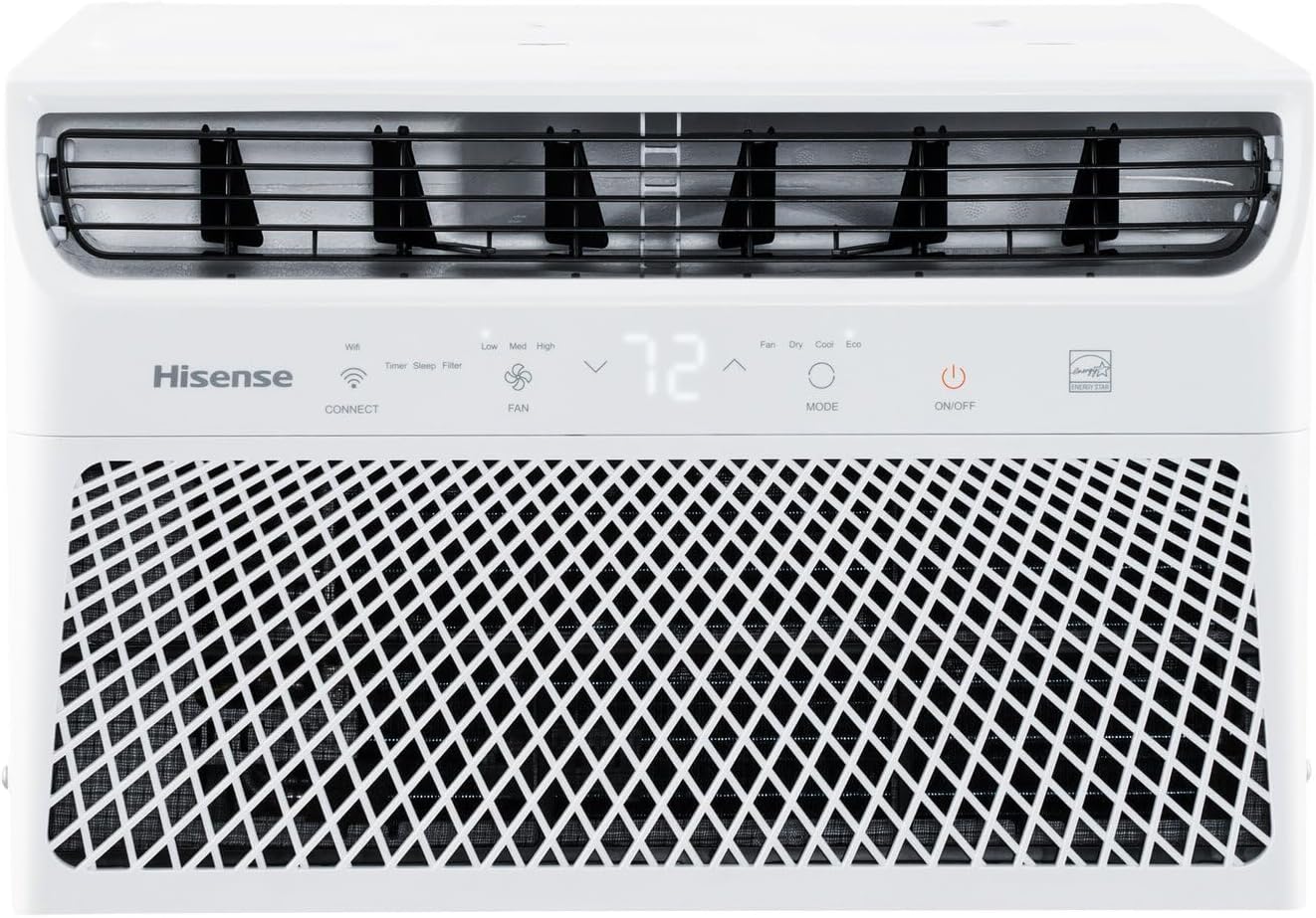 Hisense 10000 BTU Window Air Conditioner Unit, WiFi Smart App Control, Energy Efficient Quiet Cooling for Large Room, Living Bedroom Home, Mounted AC Remote Control 450 Sq. Ft.