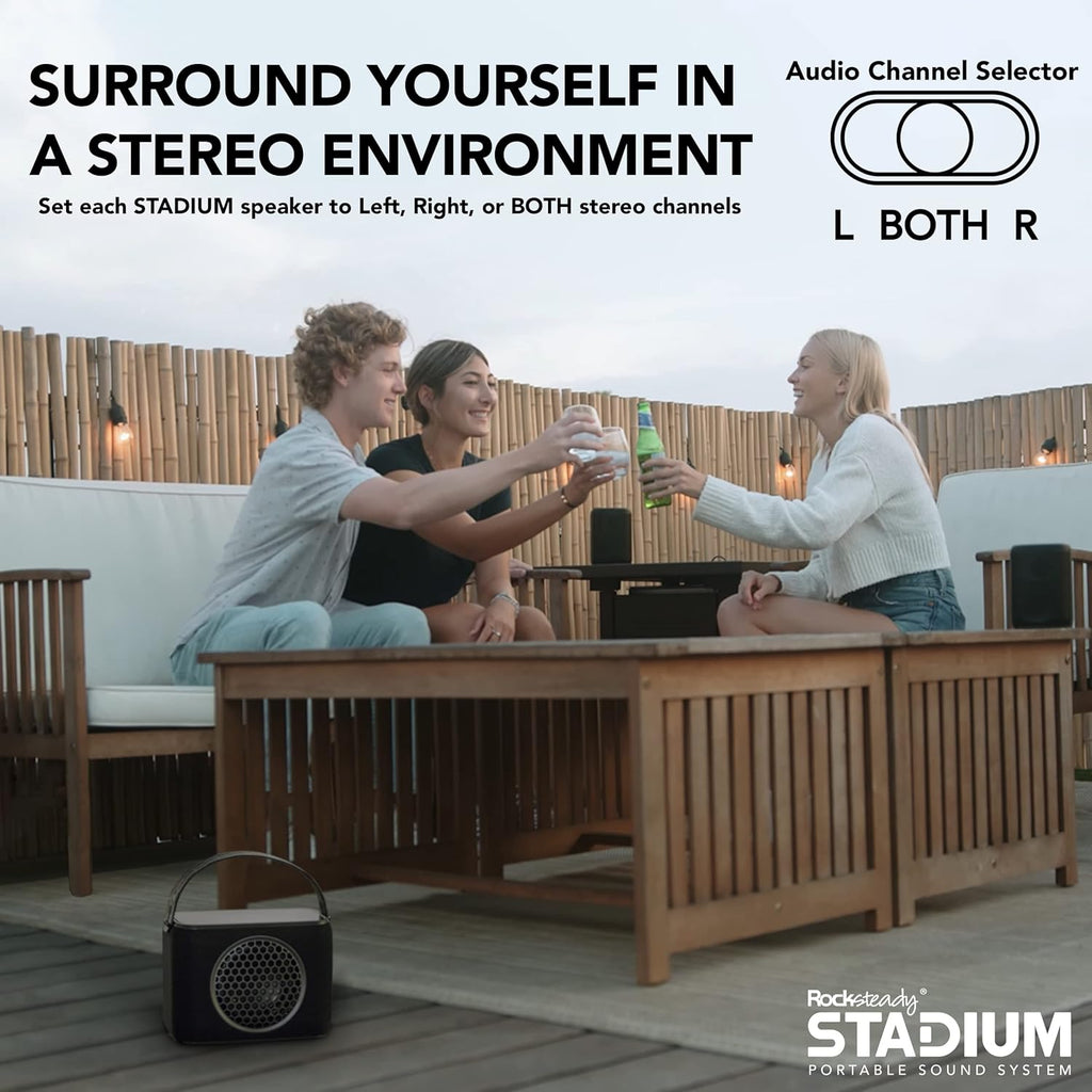 Rocksteady Stadium Portable Bluetooth Speaker and Subwoofer Combo - Up to 100 Foot Range - Up to 30 Hour Battery Life | 2 Speakers + 1 Subwoofer