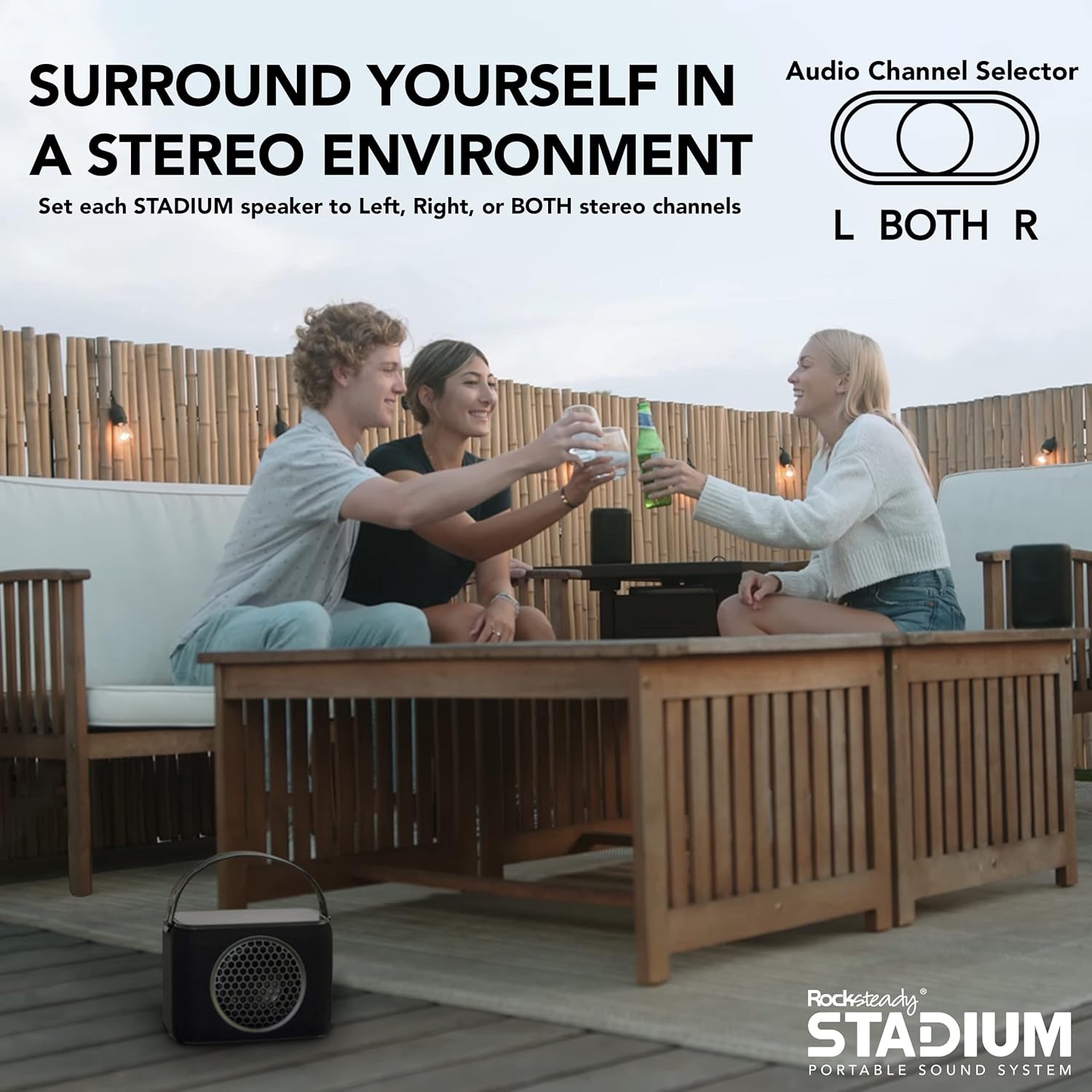 Rocksteady Stadium Portable Bluetooth Speaker and Subwoofer Combo - Up to 100 Foot Range - Up to 30 Hour Battery Life | 2 Speakers + 1 Subwoofer