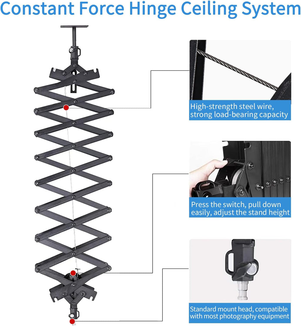 Photography Ceiling Rail System 2M Lifting Constant Force Hinge kit with Safety Rope Accessories for Live Broadcast Studio Photography Flash Specialized Equipment