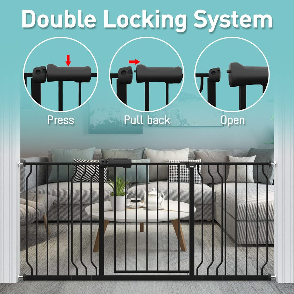 WAOWAO Baby Gate 62.19-66.92" Extra Wide Pressure Mounted Walk Through Swing Auto Close Safety Black Metal Toddler Kids Child Dog Pet Puppy for Stairs,Doorways,Kitchen