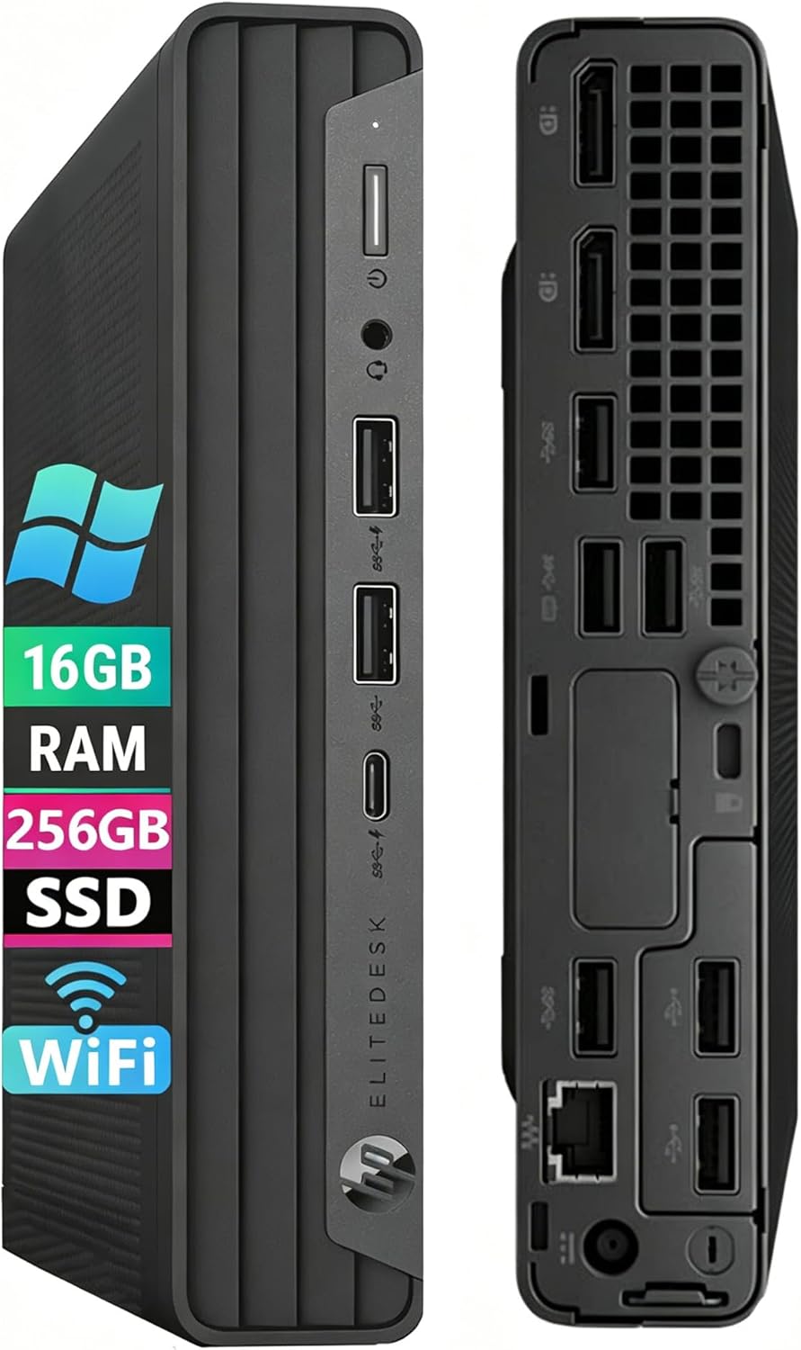 HP Mini PC, EliteDesk 800 G6 Mini Desktop Computer, Core i5-10500T 6Cores, 16GB RAM, 256GB SSD, Keyboard & Mouse, Wi-Fi, Windows 11 Pro(Renewed)