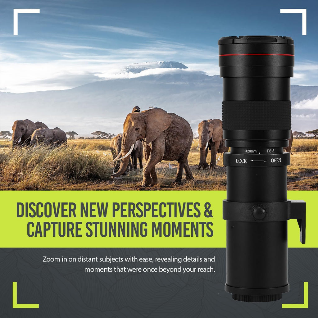 High-Power 420-1600mm f/8.3 HD Manual Telephoto Zoom Lens for Canon EOS 70D, 80D, 90D, Rebel T3, T3i, T5, T5i, T6i, T6s, T7, T7I, T8I, SL3, EOS 5D, EOS5D IV, 6D II, 7D II SLR Cameras