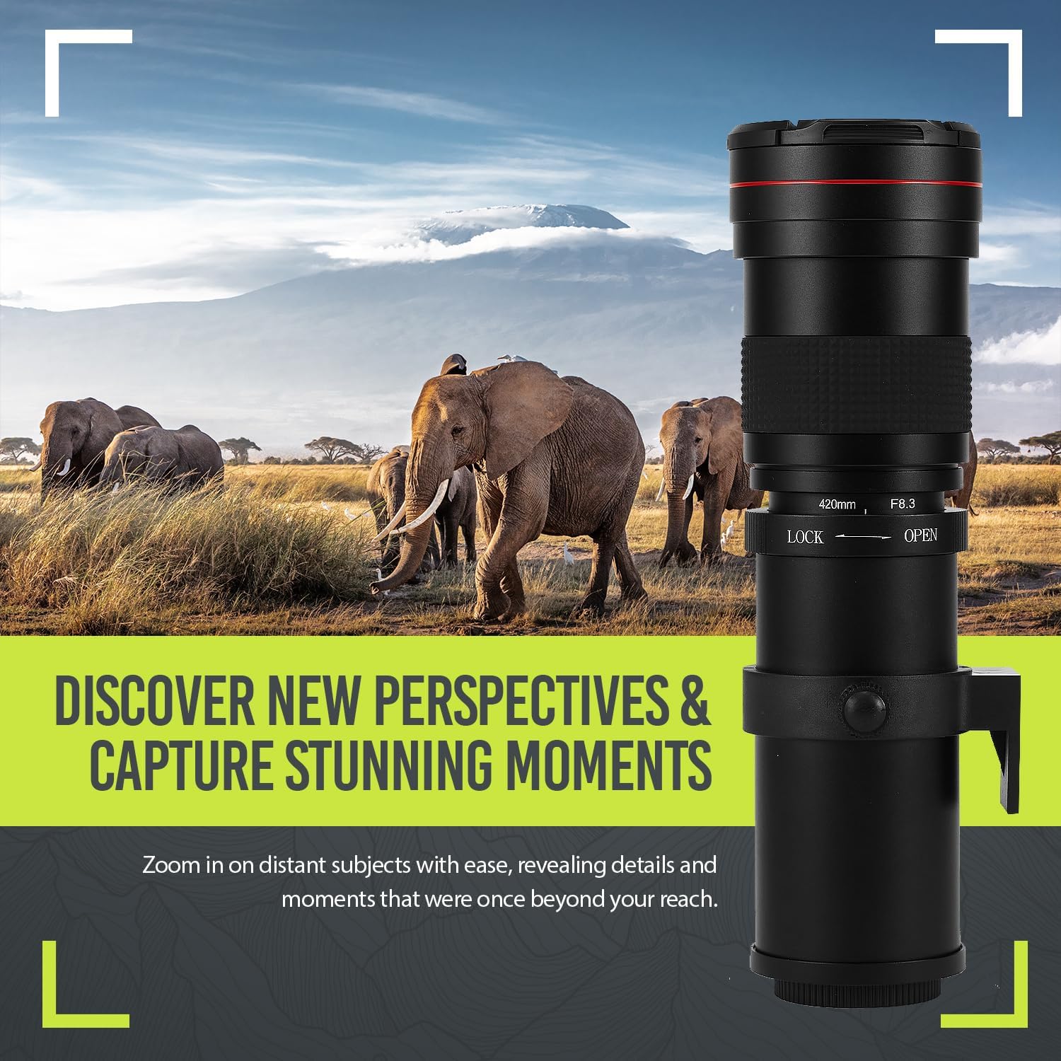 High-Power 420-1600mm f/8.3 HD Manual Telephoto Zoom Lens for Canon EOS 70D, 80D, 90D, Rebel T3, T3i, T5, T5i, T6i, T6s, T7, T7I, T8I, SL3, EOS 5D, EOS5D IV, 6D II, 7D II SLR Cameras