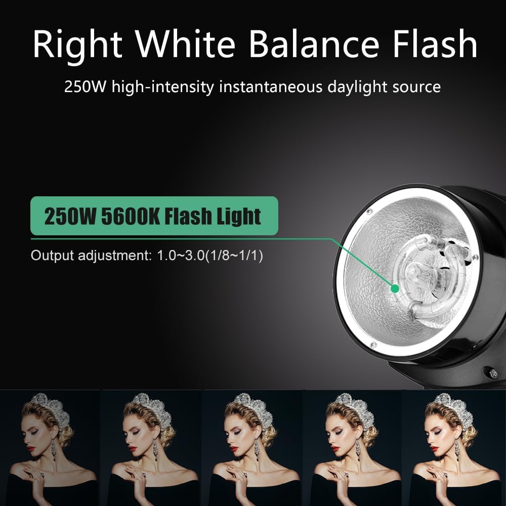 Godox 750W Professional Studio Strobe Flash Light Kit, 3-Light Godox Strobe Lighting Kit for Photography, 3x250W 5600K Monolights with Strobe Trigger, Softbox, Light Stands, Boom Arm