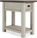 Signature Design by Ashley Bolanburg Chairside End Table With Charging Station, Two-Tone Wood Accent Table With Drawer Storage, Plank Top Design for Living Room or Bedroom, Antique White