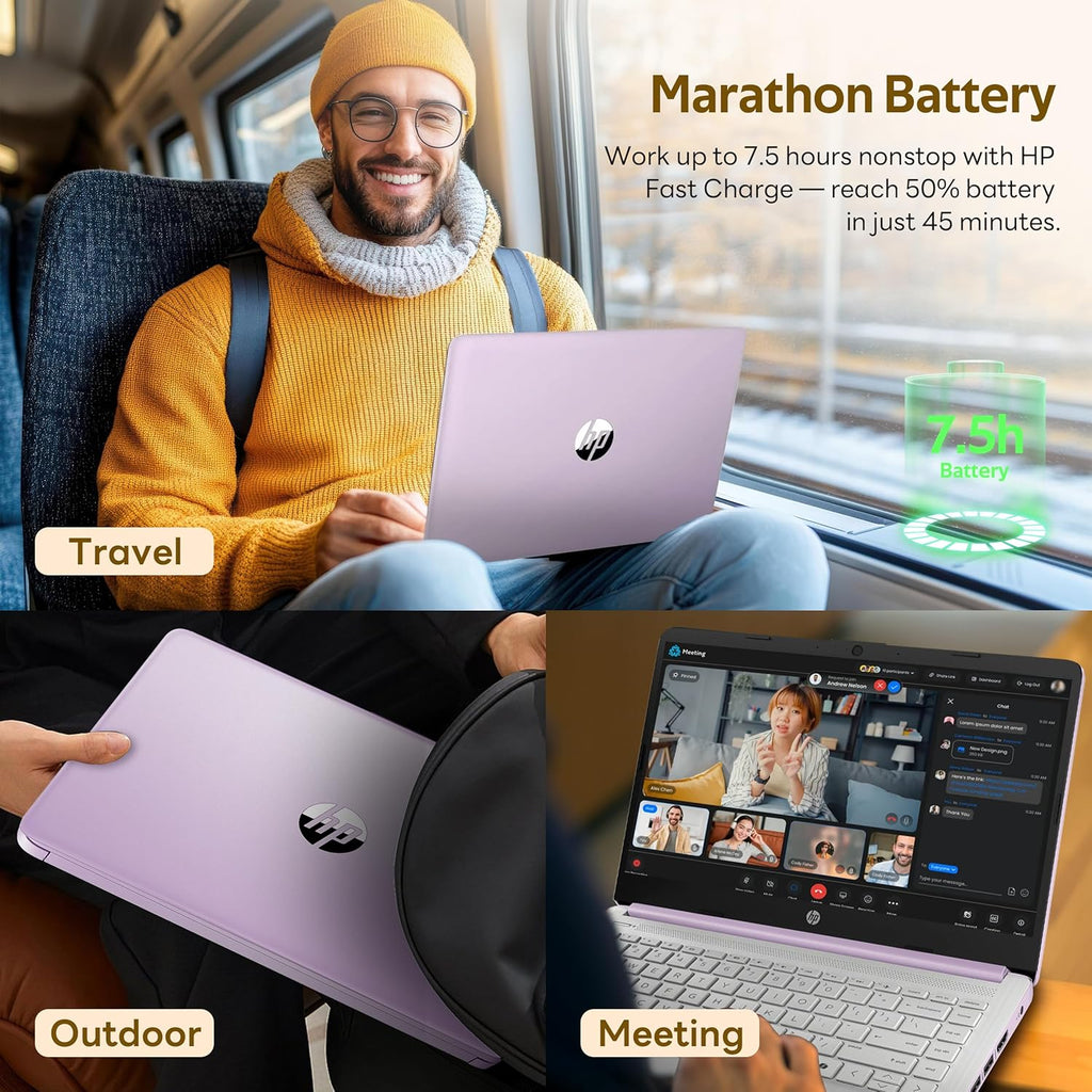 HP Flagship 14" HD Student&Business Laptop with AI Copilot, 13th Gen Intel 4-Core, 4GB RAM, 1.12TB Storage (128GB UFS + 1TB Docking Station), 1 Year Office 365, Wi-Fi 6, Win 11 S, Lavender Purple