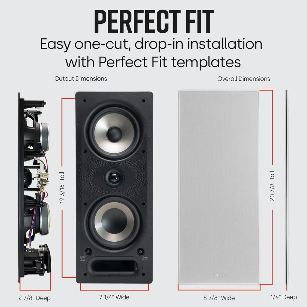 Polk Audio 265-RT 3-Way in-Wall Speaker - Vanishing Series | Fits Ceiling/Wall | High-Performance Home Stereo Speakers | Power Port & Paintable Grille - Black
