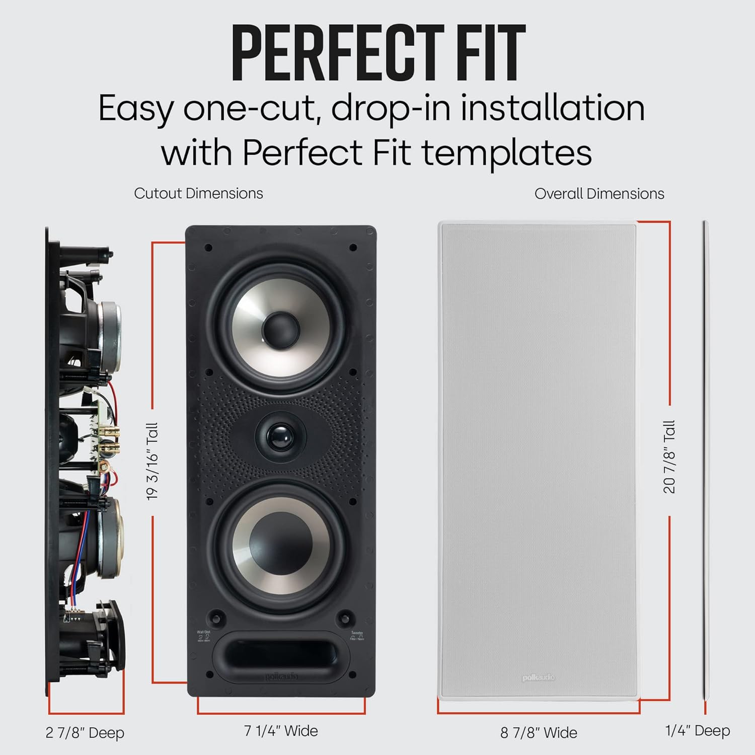 Polk Audio 265-RT 3-Way in-Wall Speaker - Vanishing Series | Fits Ceiling/Wall | High-Performance Home Stereo Speakers | Power Port & Paintable Grille - Black