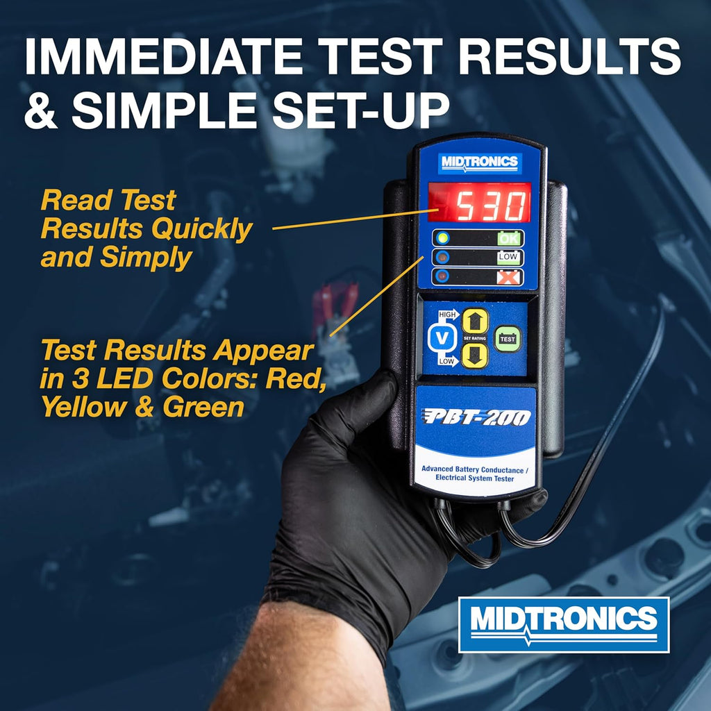Midtronics - 12V Advanced Automotive Battery Diagnostic Tool Electrial System Tester, PBT-200 - 200-850 CCA Battery Load Tester Cranking and Charging System - Conductance Testing-Service Diagnostics