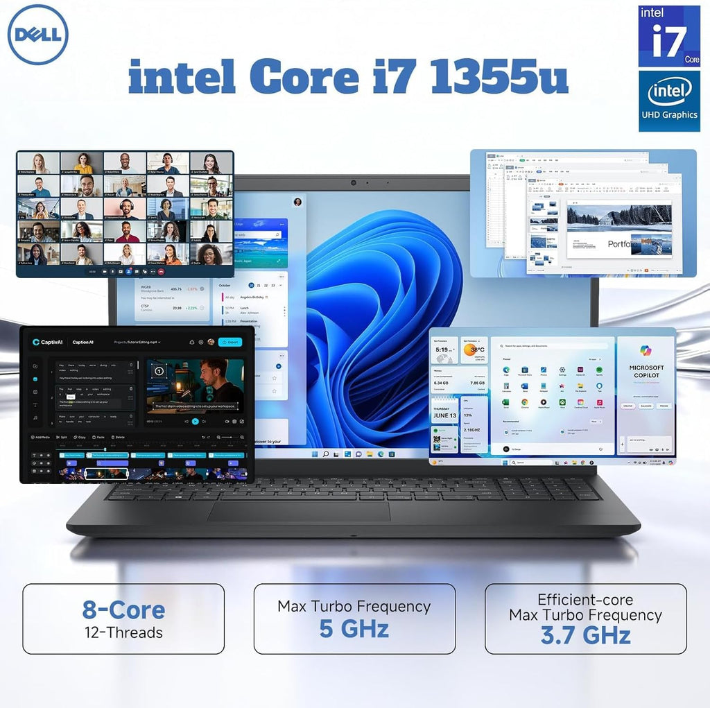 Dell 15 Touchscreen Laptop DC15250, 15.6-inch FHD Anti-Glare Display, Intel Core i7-1355U Processor, 16 GB RAM, 1 TB SSD, Intel UHD Graphics, Backlit Keyboard, Fingerprint Reader, Windows 11 Pro