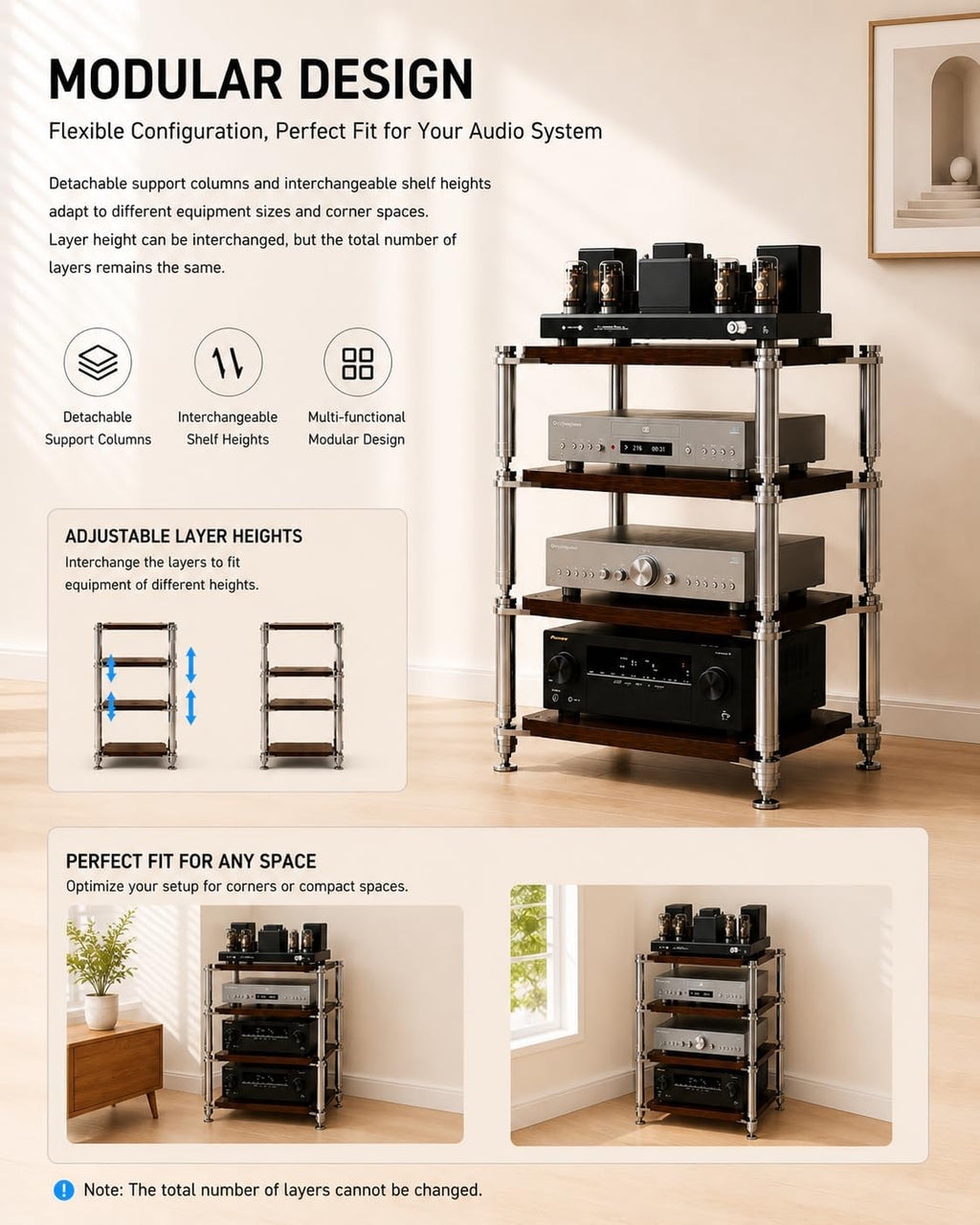 Heavy Duty AV Stand, Open Design's Audio Racks with Shock-Absorbing Foot pegs, Strong Load-Bearing Capacity Audio Component Rack, for Offices and Recording Studios (Black Black, 4tier)
