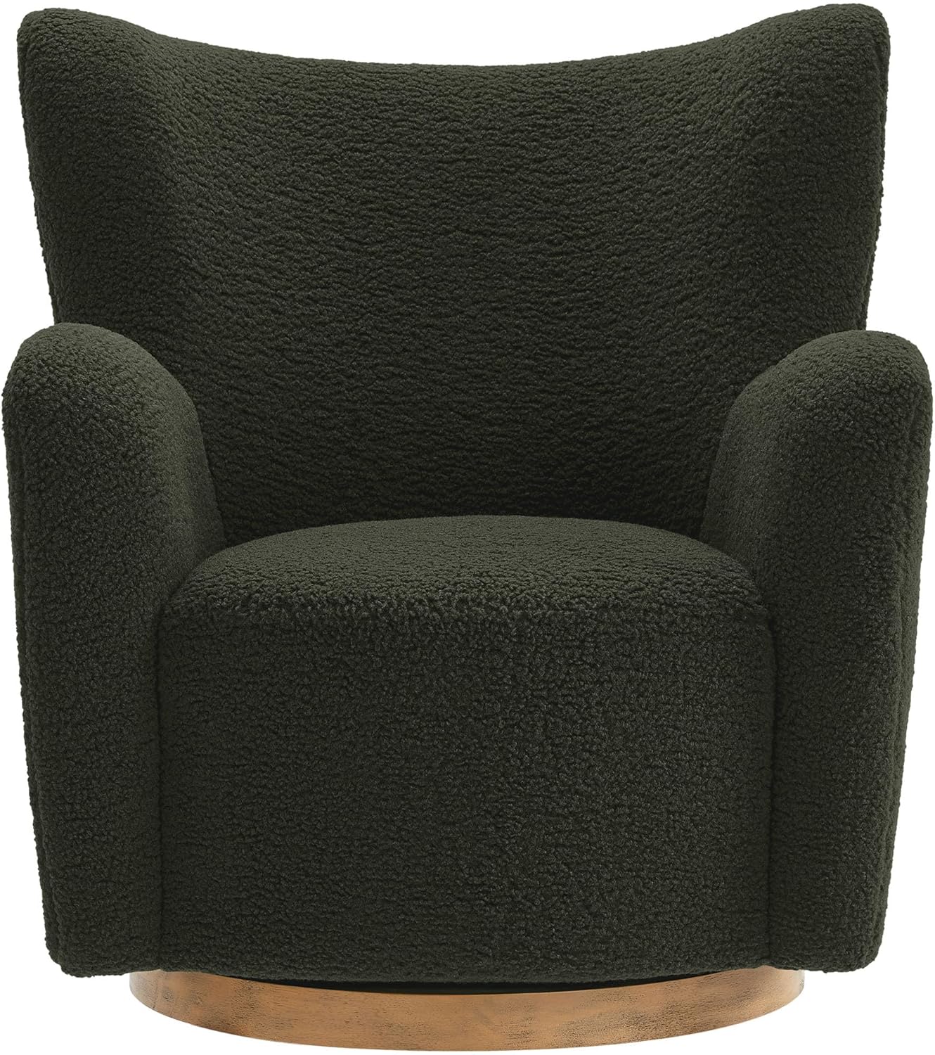 Modway Montrose Swivel Wingback Accent Chair in Fern Walnut Sherpa Teddy Fabric – Modern Furry Barrel Chair with 360-Degree Swivel Base – Soft and Comfy Living Room Chair
