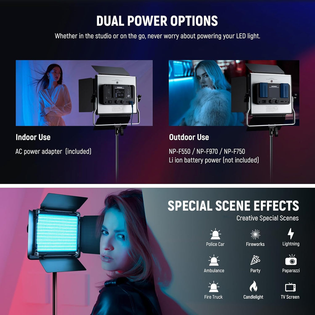 NEEWER Upgraded RGB LED Studio Video Light with Tripod Stand, App Control 50W 7000Lx CRI97+ 3200-5600K Dimmable Panel Key Lighting Kit for Game Streaming YouTube Recording Photography, RGB660 PRO II