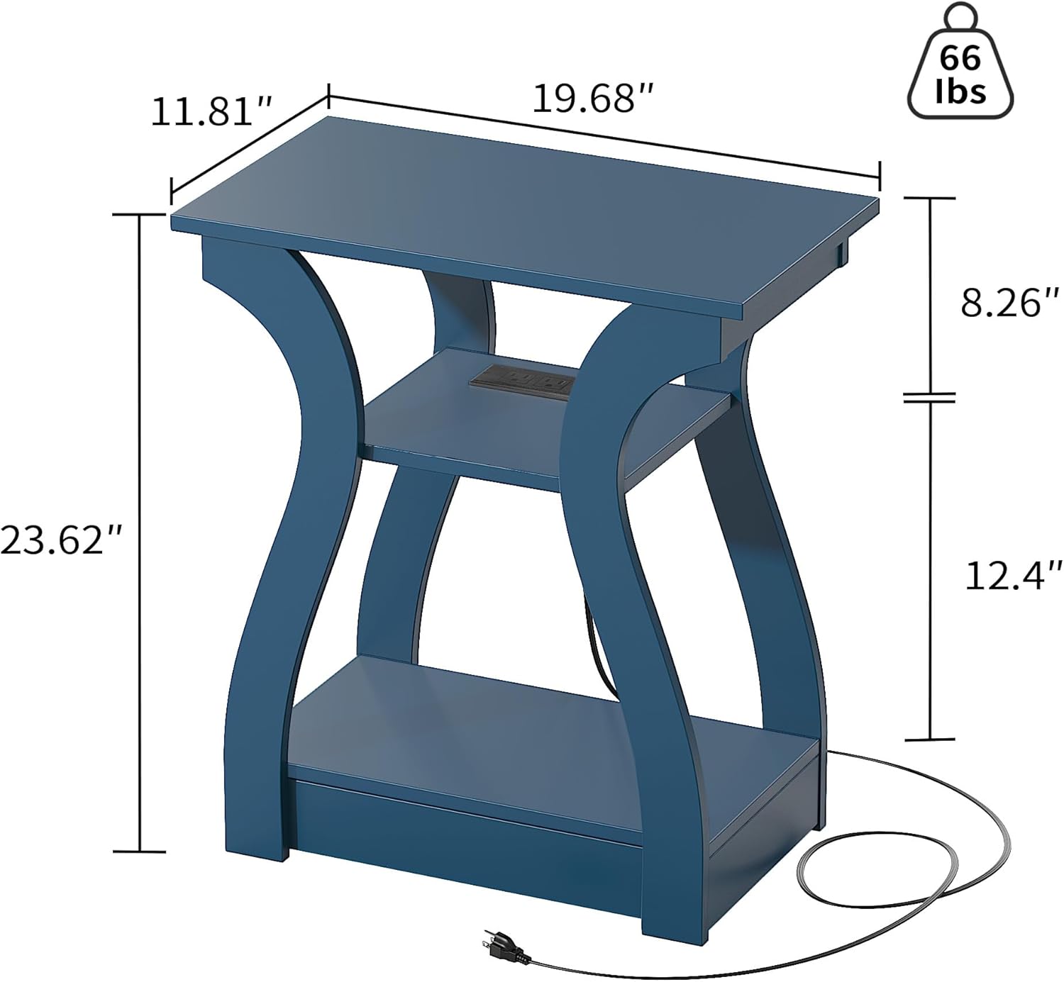 FROMJBEST End Table with Charging Station, Side Table with USB Ports and Outlets, Nightstand, 3 Tier End Table with Storage Shelf for Living Room, Bedroom, Navy Blue, Set of 2