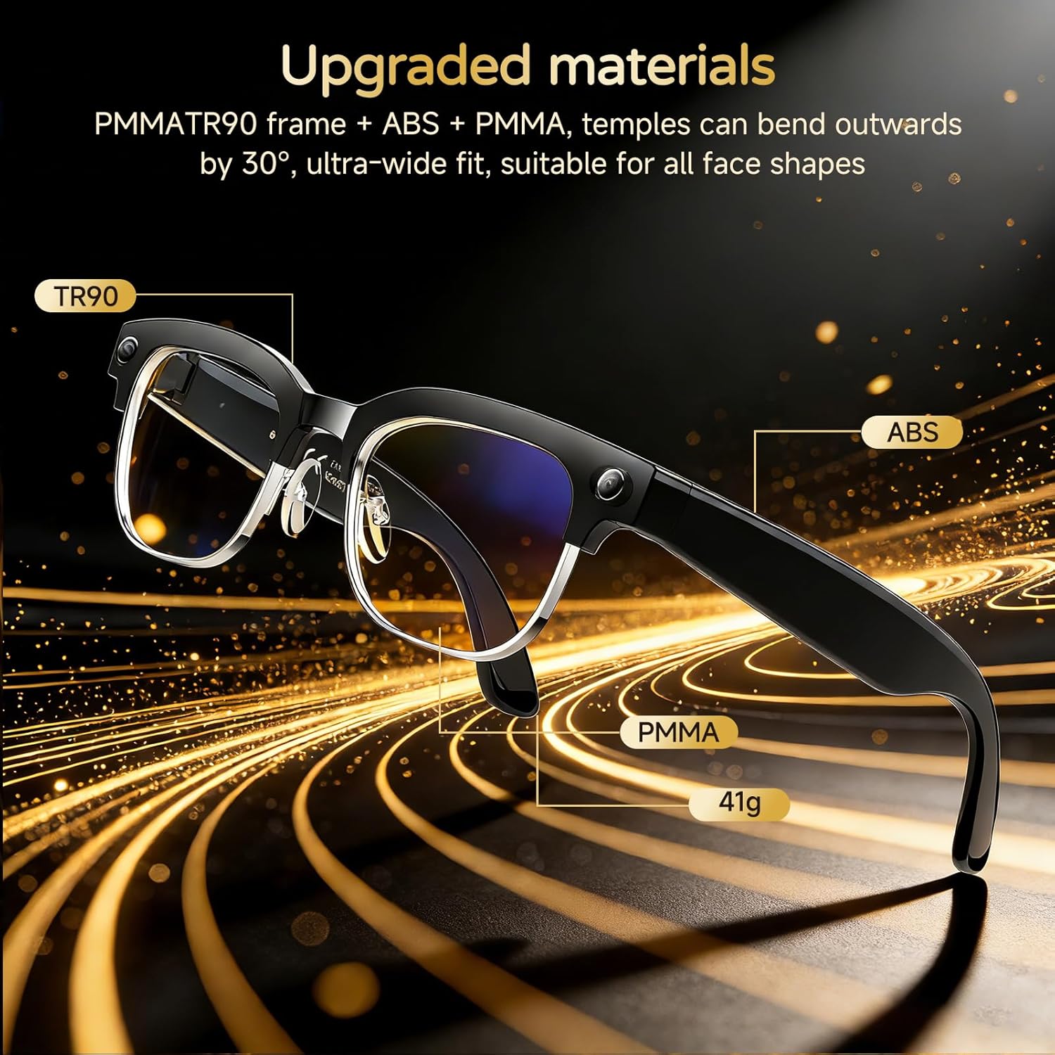 AI Smart Glasses with Camera, 8MP 4K HD Video & Photo Capture, Real-Time Translation, Recording Glasses with AI Assistant, Open-Ear Audio, Object Recognition, for Vlog, Outdoor & Hiking,Black-Business