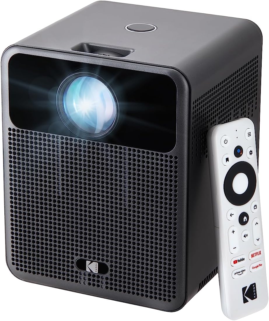 KODAK FLIK HD10 Smart Projector - 1080p Full HD, 200 ANSI Lumens, Dual 5W Speakers - Streams Netflix & YouTube for Smart TV - Google Assistant Remote for Android TV Control - iOS & Android