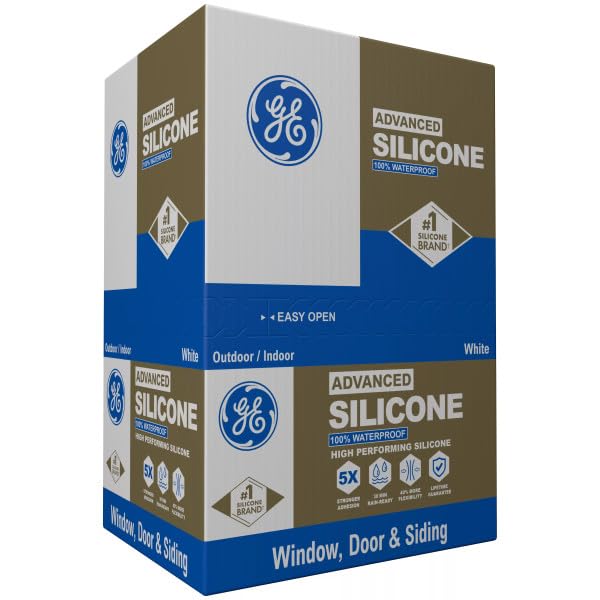 GE Advanced Silicone Caulk for Window & Door, White, 10 fl oz Cartridge, 12 Pack - 100% Waterproof Silicone Sealant, 5X Stronger Adhesion, Shrink & Crack Resistant
