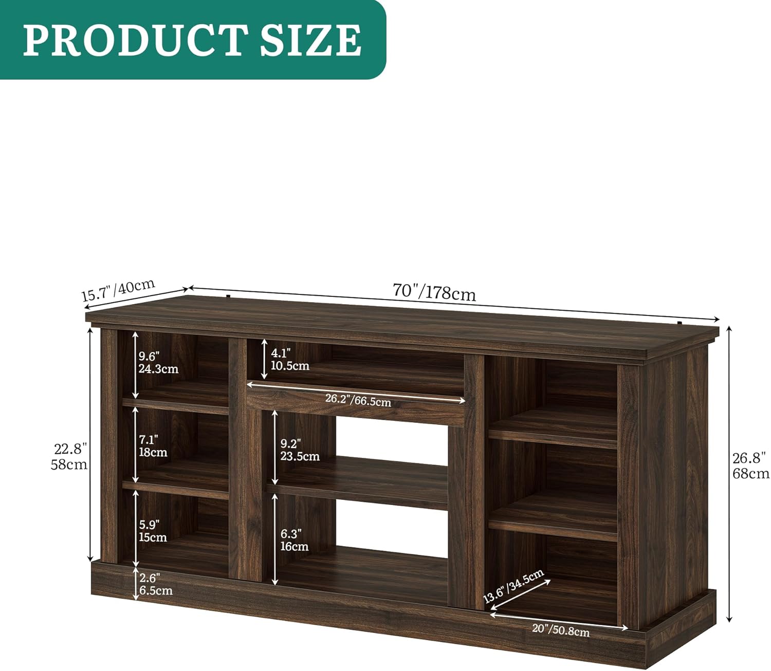 YITAHOME Farmhouse TV Stand for 75/80 Inch TVs, Entertainment Center with Adjustable Shelf & Open Storage, TV Console Table with Cord Management for Living Room, Bedroom (Walnut)