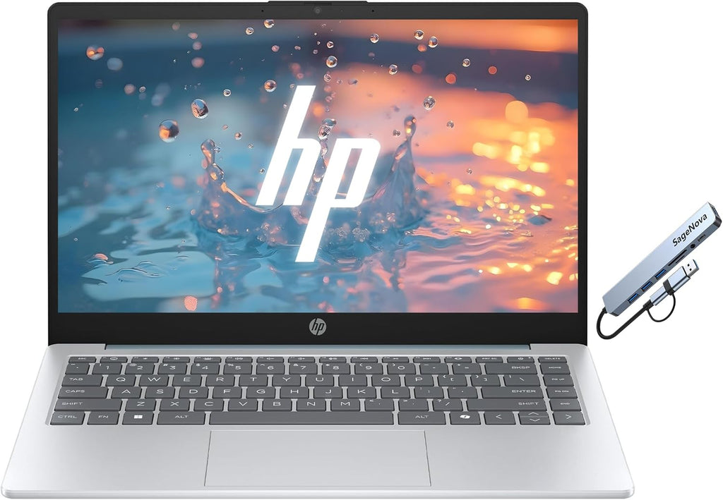 HP 14" Laptop for Business & Students, 256GB SSD, Microsoft Office 365 Included, Windows 11, Copilot Key, AMD Athlon 7120U, SageNova Docking Station, Moonlight Blue