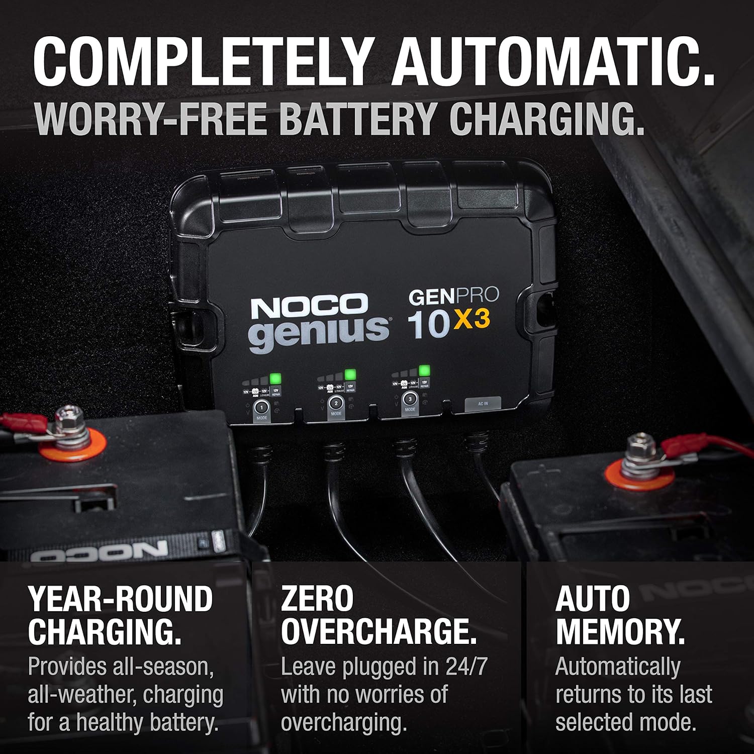 NOCO Genius GENPRO10X3, 3-Bank, 30A (10A/Bank) Smart Marine Battery Charger, 12V Waterproof Onboard Boat Charger, Battery Maintainer and Desulfator for AGM, Lithium (LiFePO4) and Deep-Cycle Batteries