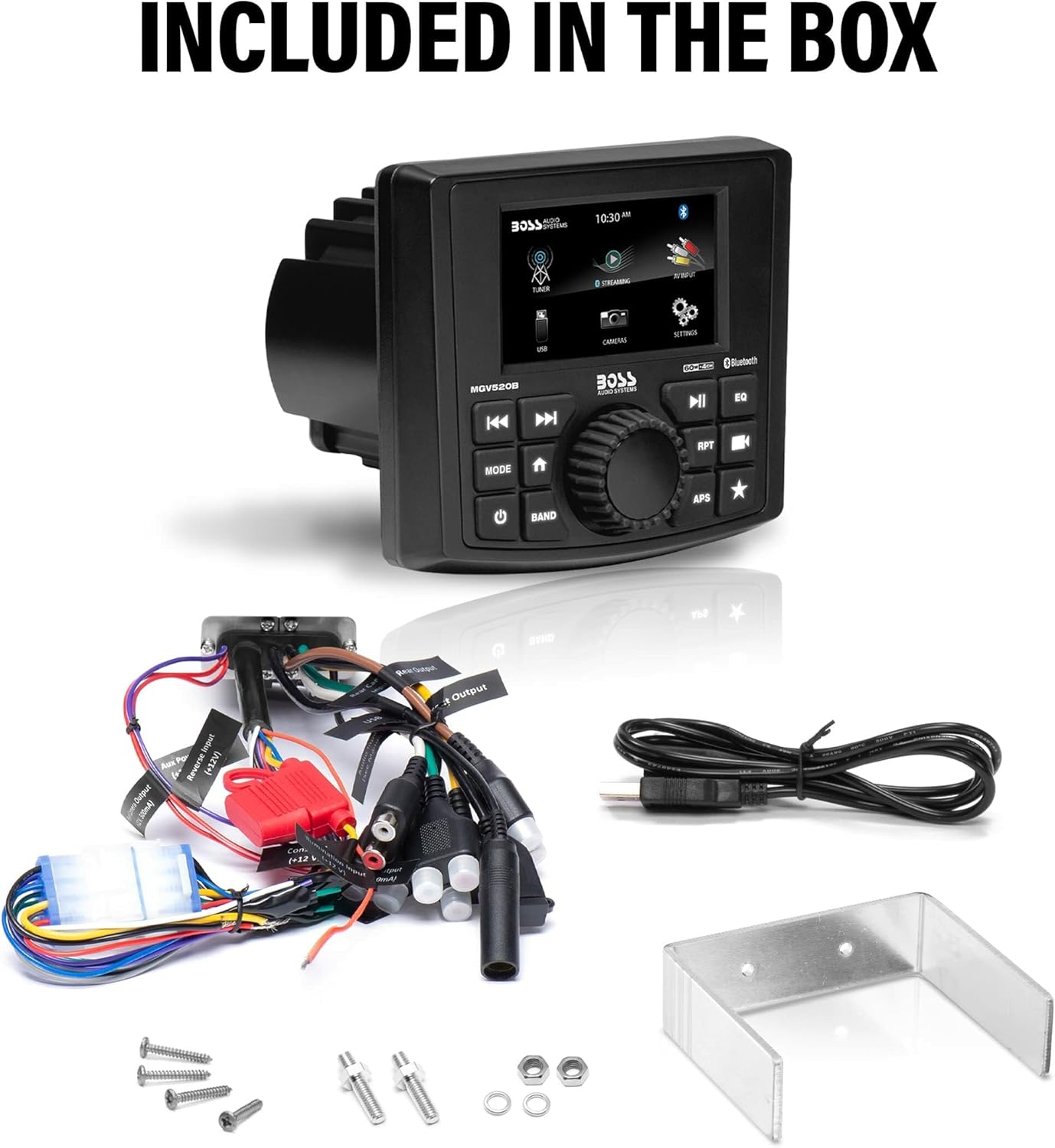 BOSS Audio Systems MGV520B Marine Gauge Receiver – Weatherproof, 3 Inch LCD, Built-in Amplifier, Bluetooth, Digital Media MP3 Player, No CD Player, USB Port, AM/FM Radio