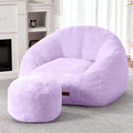 HABUTWAY Bean Bag Chair, Giant Bean Bag Chairs for Adults with Ottoman, Comfy Faux Fur Shell-Shaped Bean Bag Couch, Sofa Chair for Living Room, Bedroom, Purple